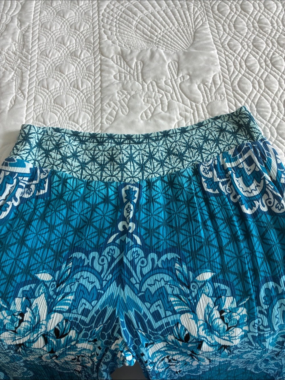 White House Black Market Boho Wide-Leg Mandala Print Pants in Teal & Aqua